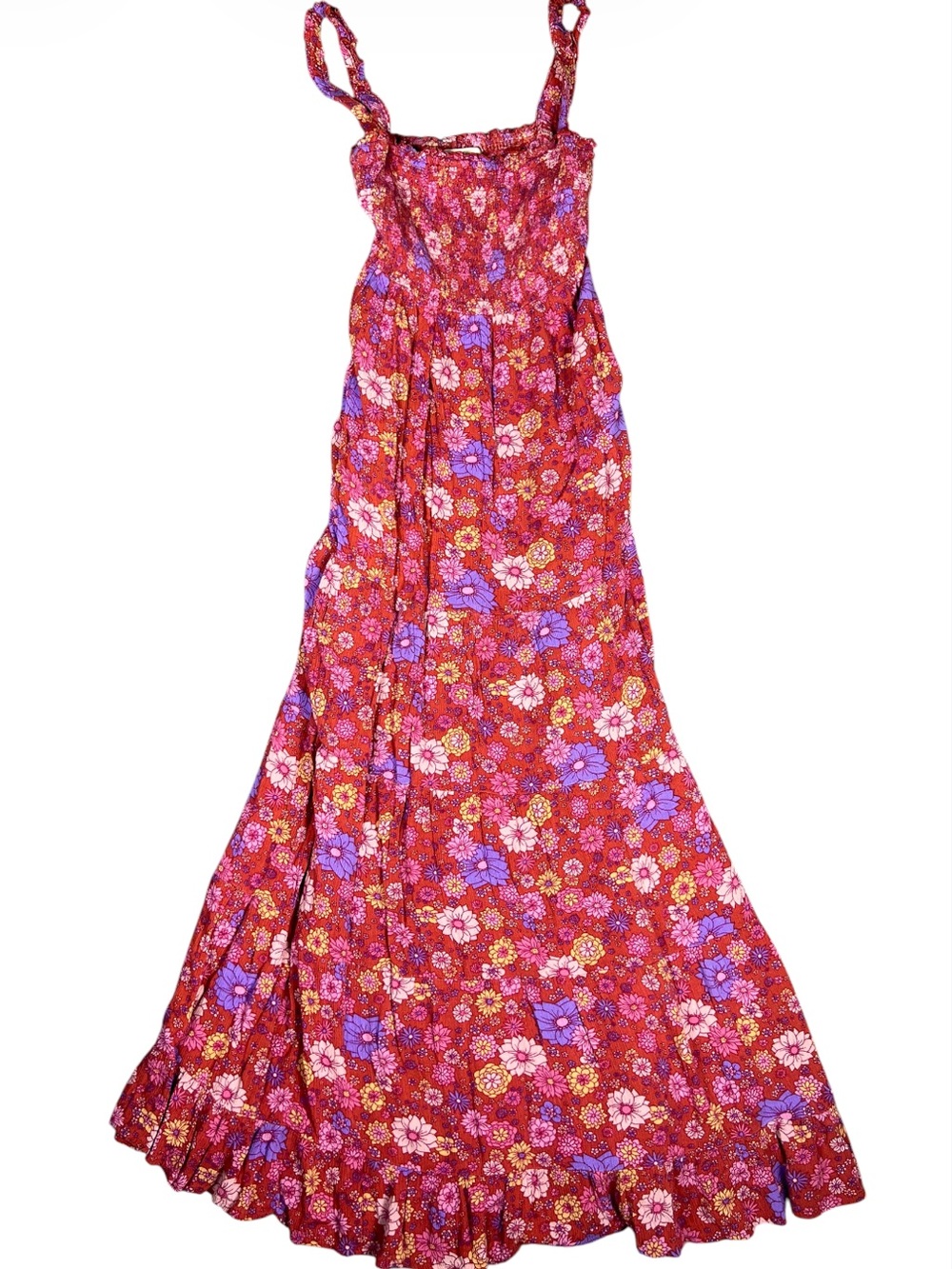 NATURAL LIFE Floral Smocked Tiered Flowy Dainty Feminine Hippie Maxi Dress Small